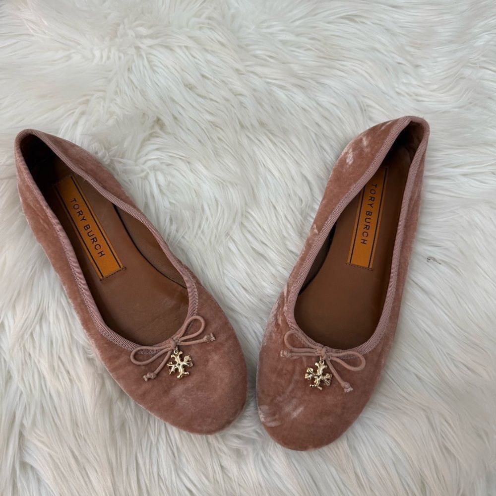 Tory Burch Charm Pink Velvet Grosgrain Ballet Flats - Size 8.5